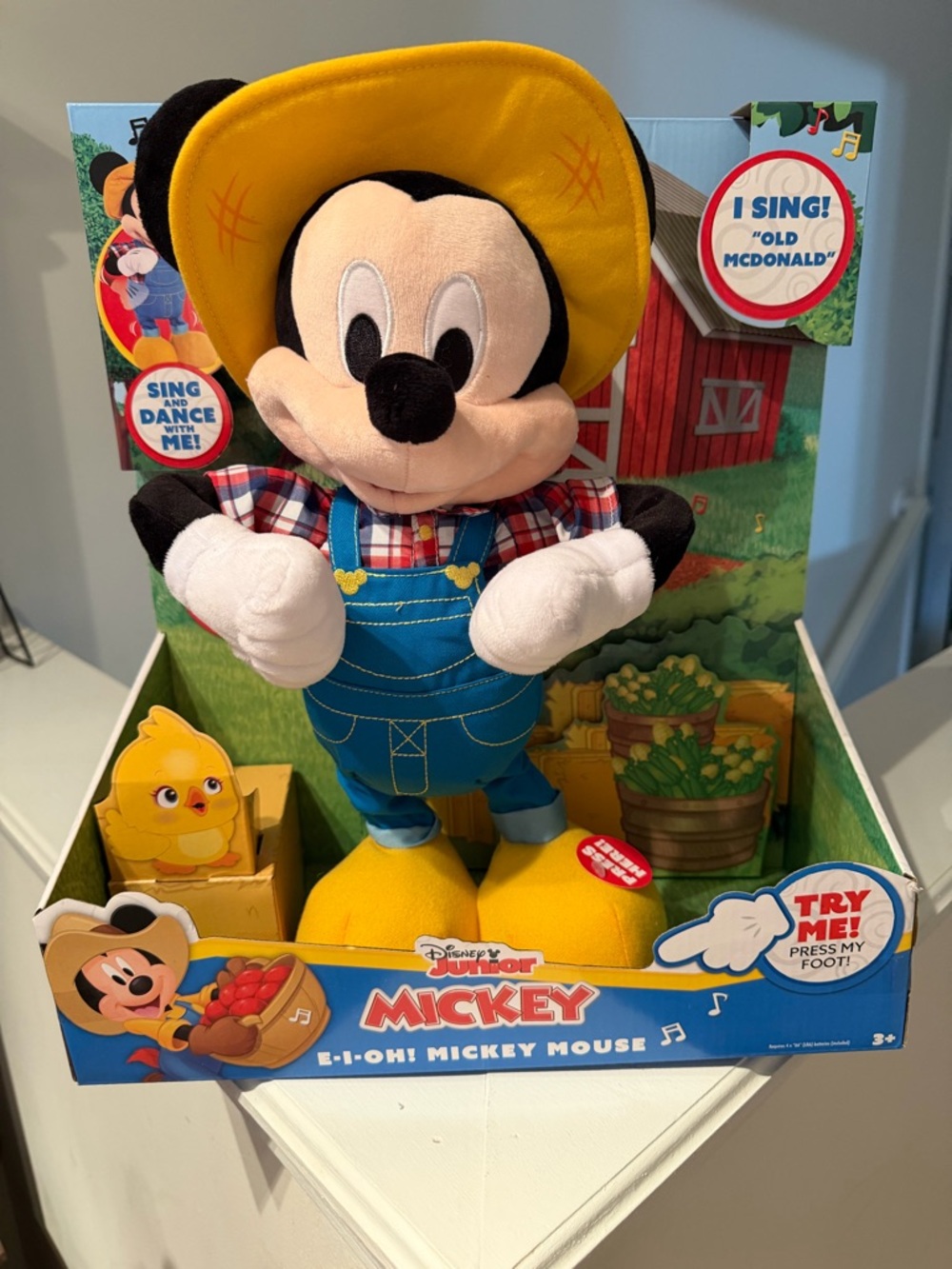 Disney Mickey Plush in Yellow Hat and Blue Overalls